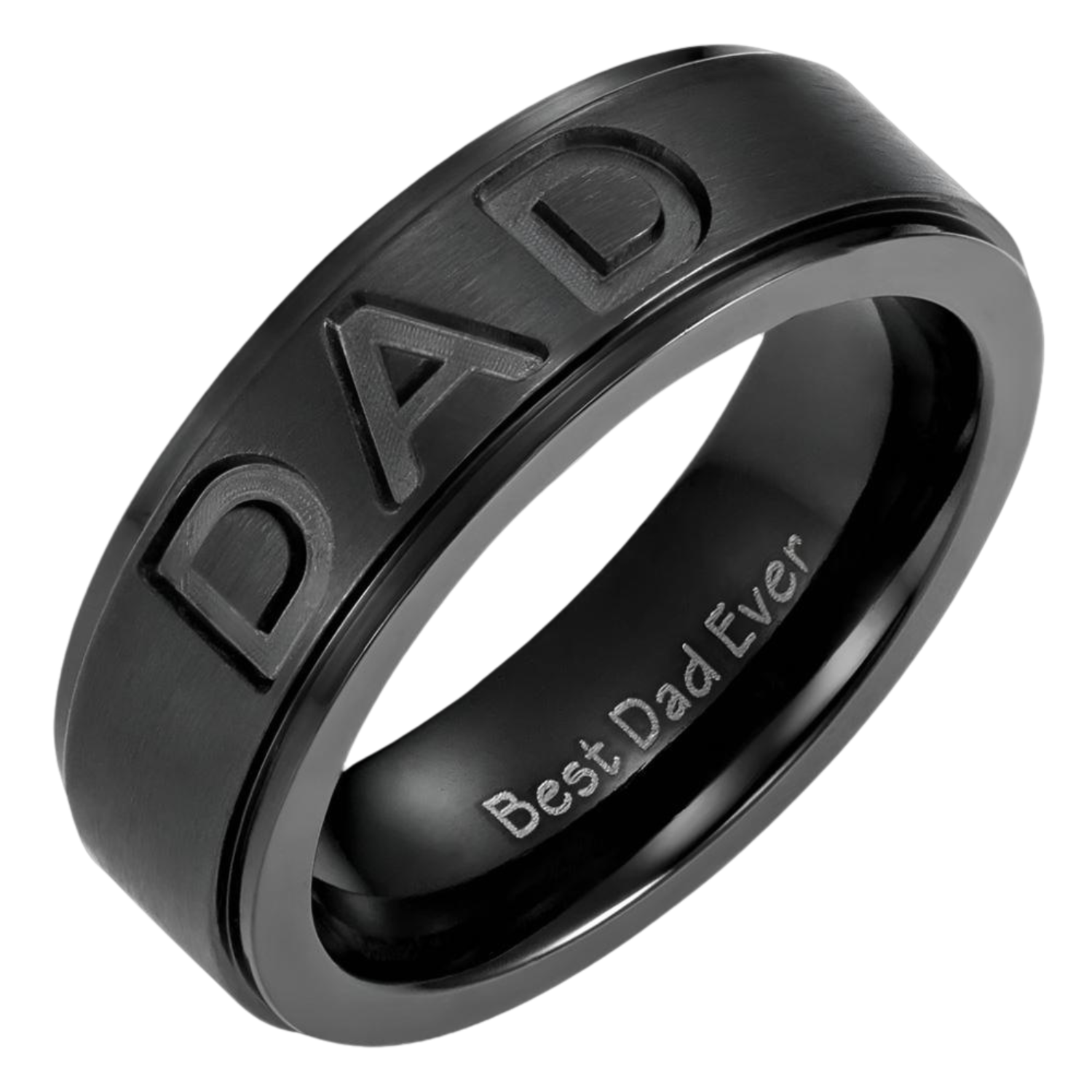 Mens Dad Ring Engraved Best Dad Ever Black
