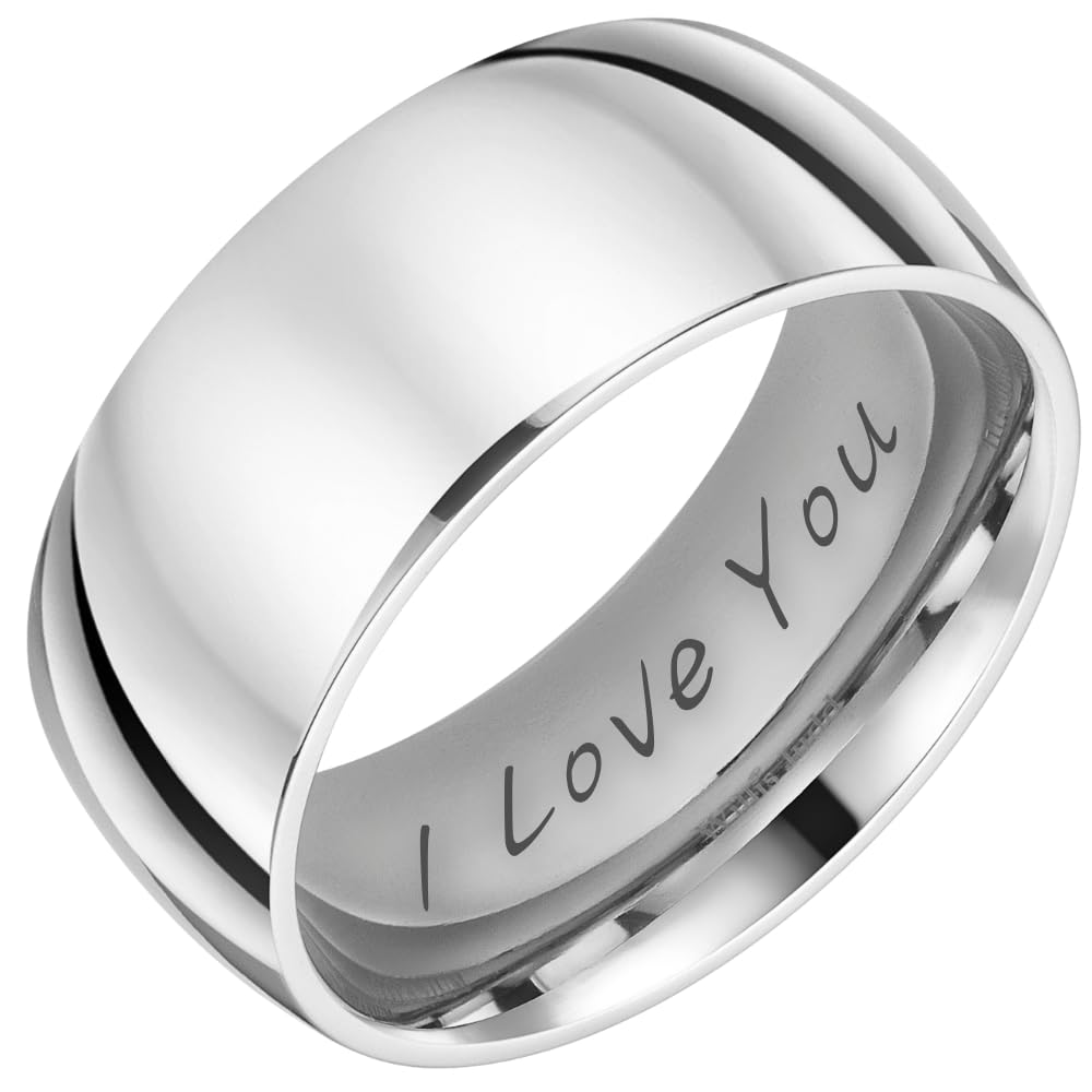 Mens Titanium Ring Etched I Love You 8mm