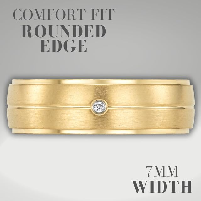 Willis Judd Titanium Mens Gold Ring CZ Engraved I Love You in Wooden Gift Box 7mm