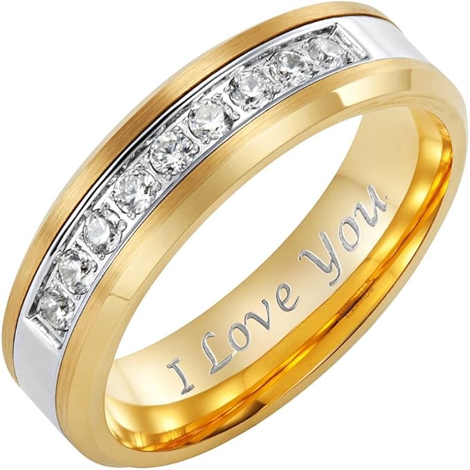 Willis Judd 6mm CZ Tungsten Carbide Ring for Men Engraved I Love You Wedding Band Ring Mens Engagement Ring Groove Promise Ring Comfort