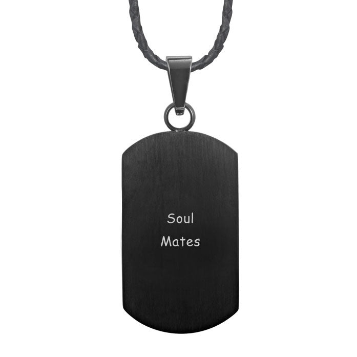 Men's Blue Carbon Fiber Pendant Etched 'Soul Mates'