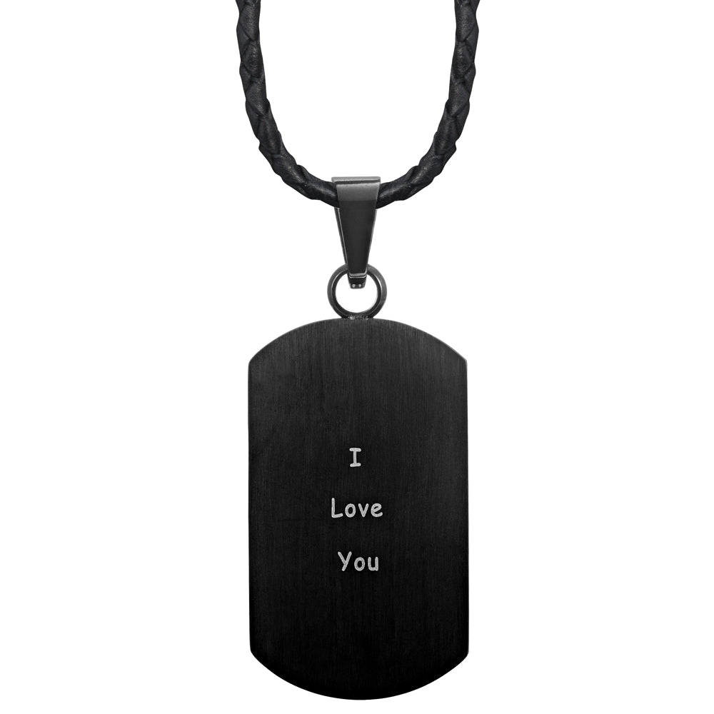Mens Silver Carbon Fiber Pendant Etched 'I love You'