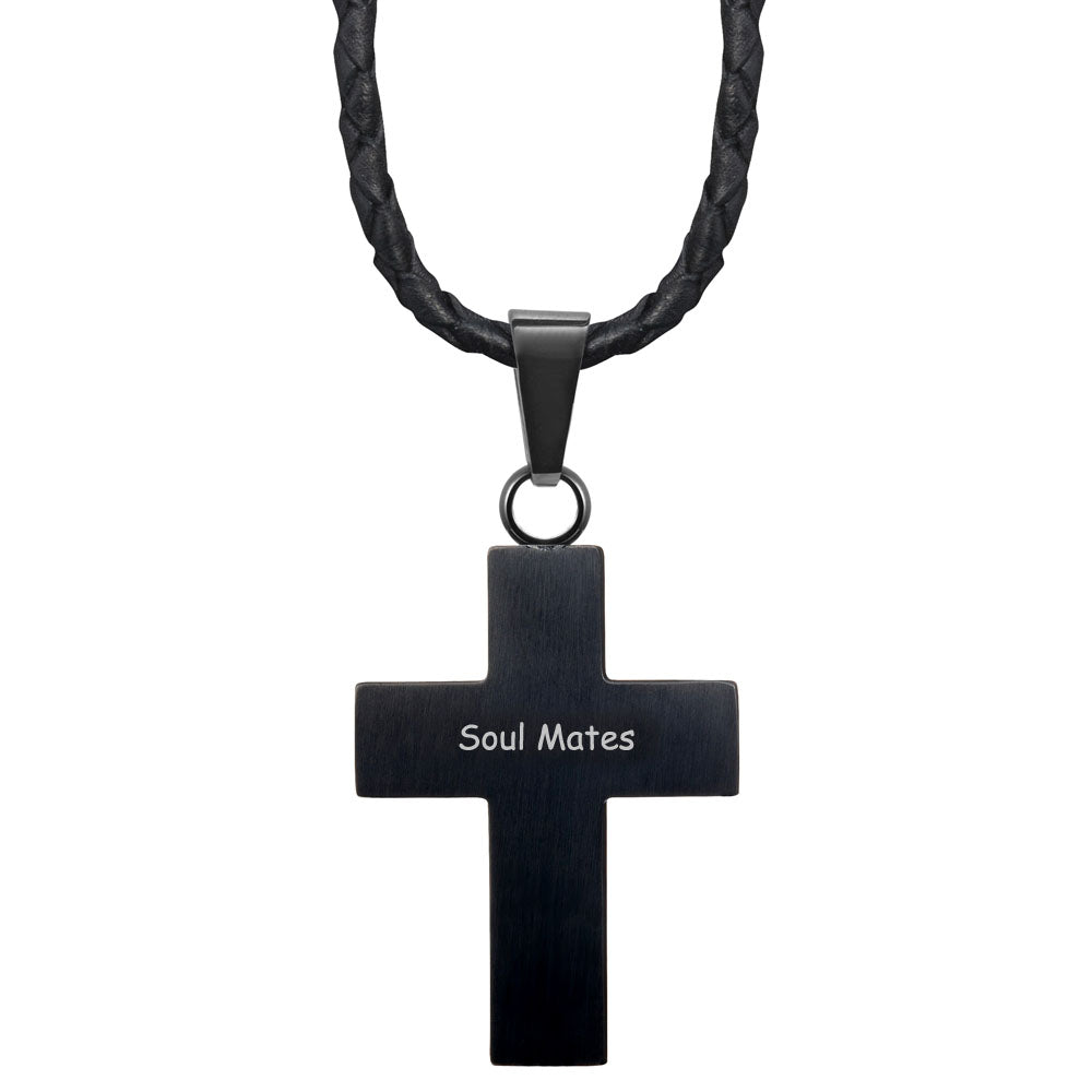 Mens Cross Blue Carbon Fibre Pendant Etched 'Soul Mates'