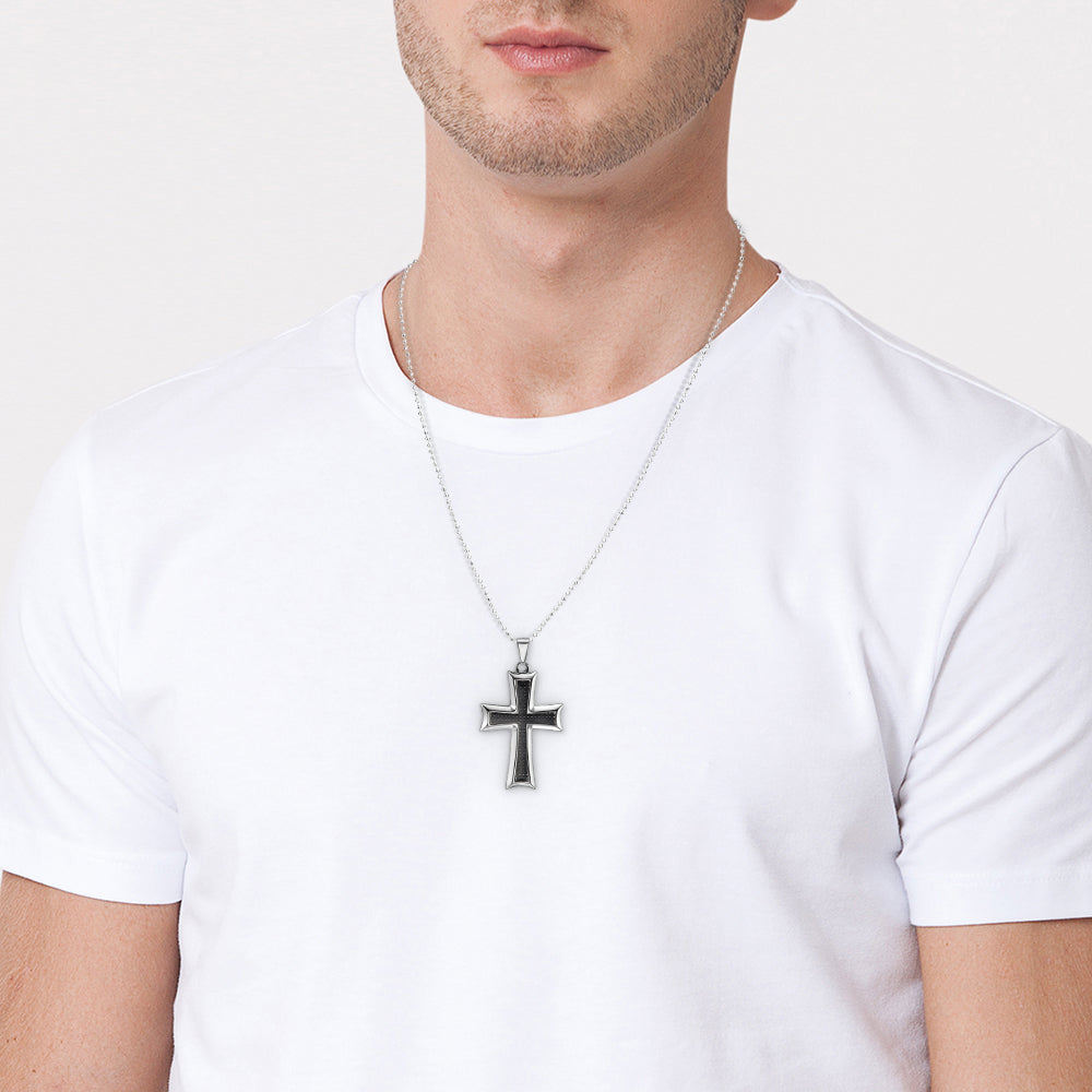Mens Cross Black Carbon Fibre Pendant