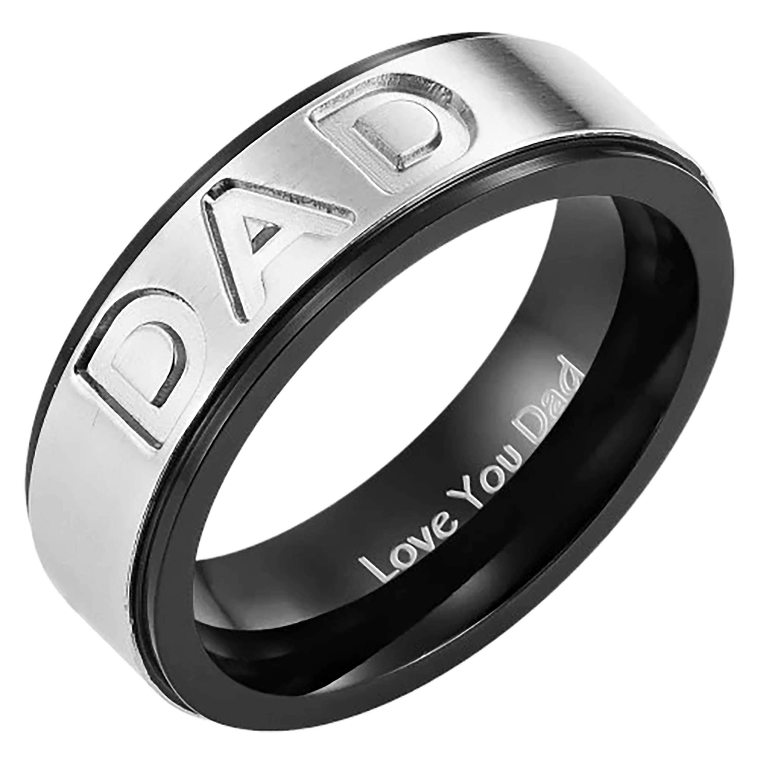 Mens Dad Ring Engraved Love You Dad Black / Silver