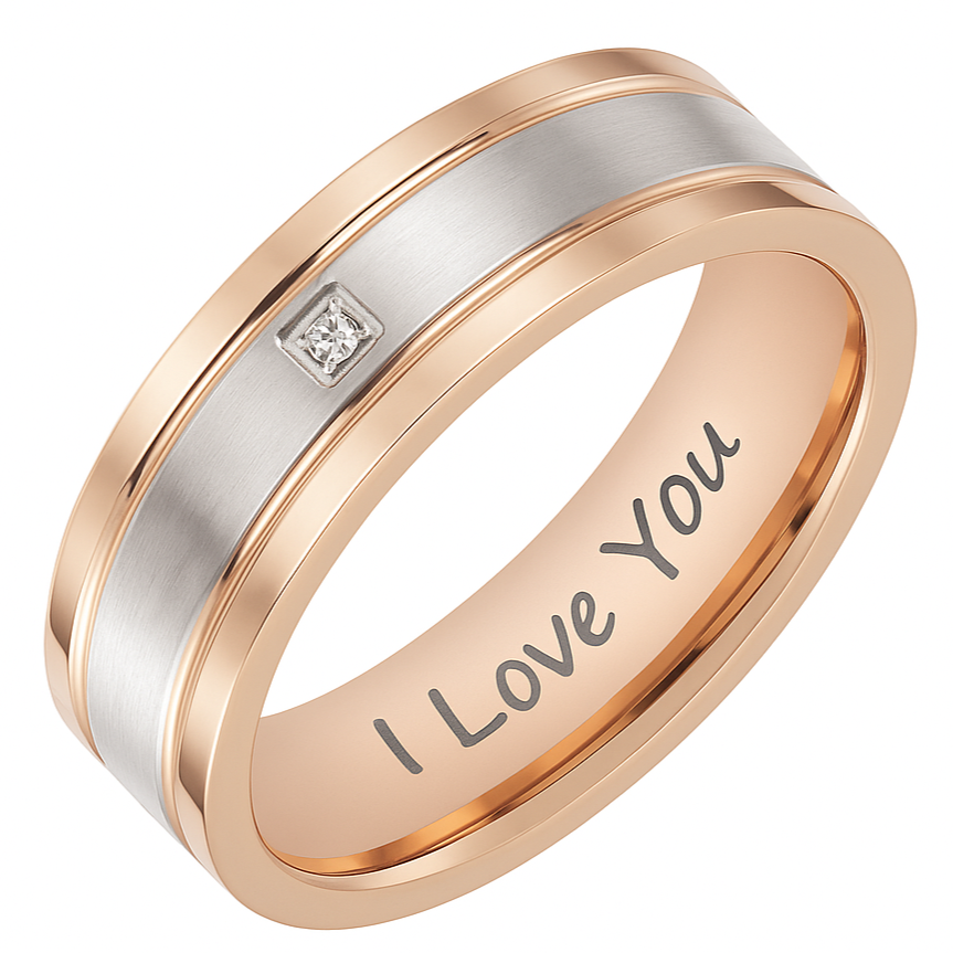 Mens Rose Gold Ring Engraved I Love You