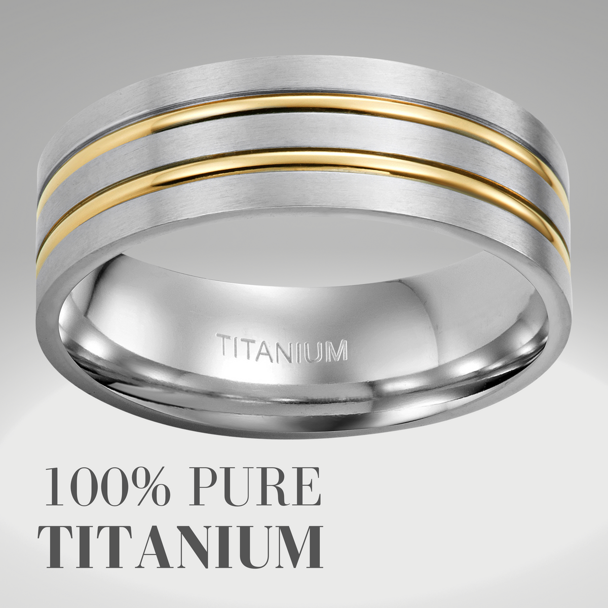 Men&#39;s Titanium Ring Two Tone Gold and Silver