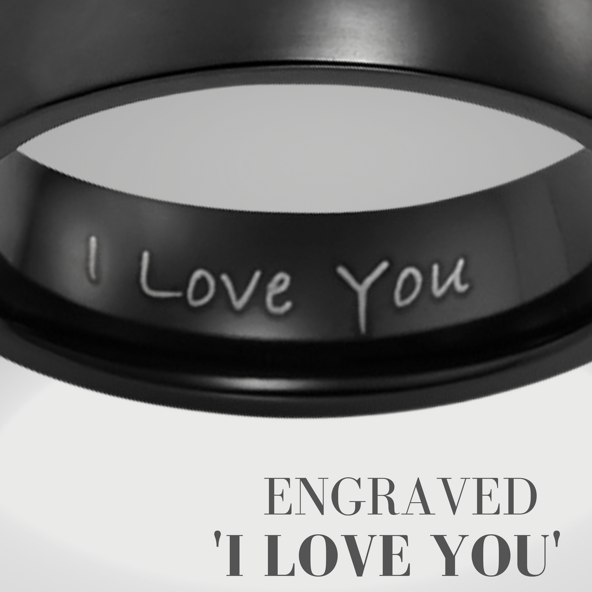 Men&#39;s 7mm Black Titanium Band Ring Engraved I Love You
