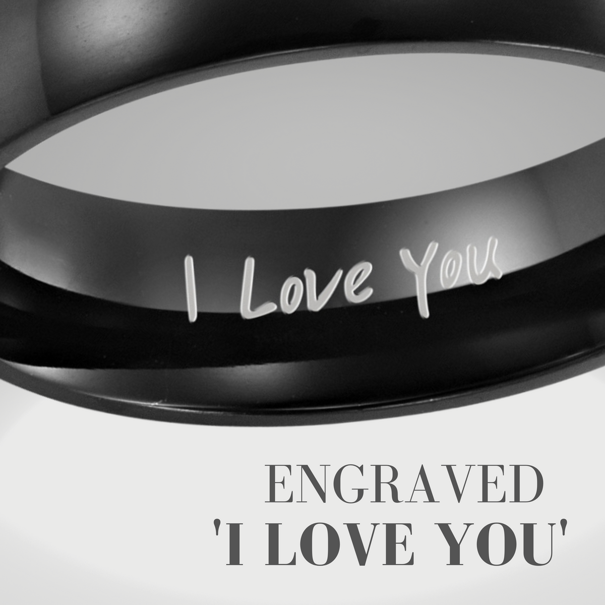 Men’s Ring Engraved I Love You Black Titanium 7mm
