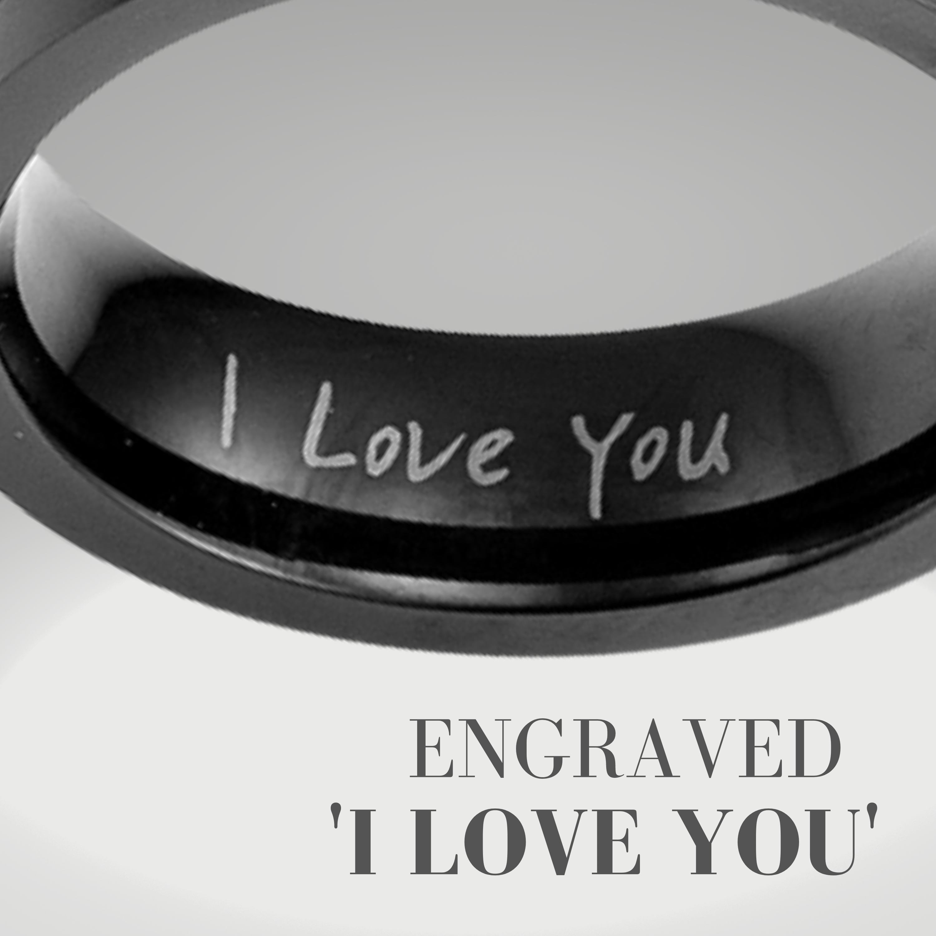 Mens Black Ring Engraved I Love You Titanium 7mm