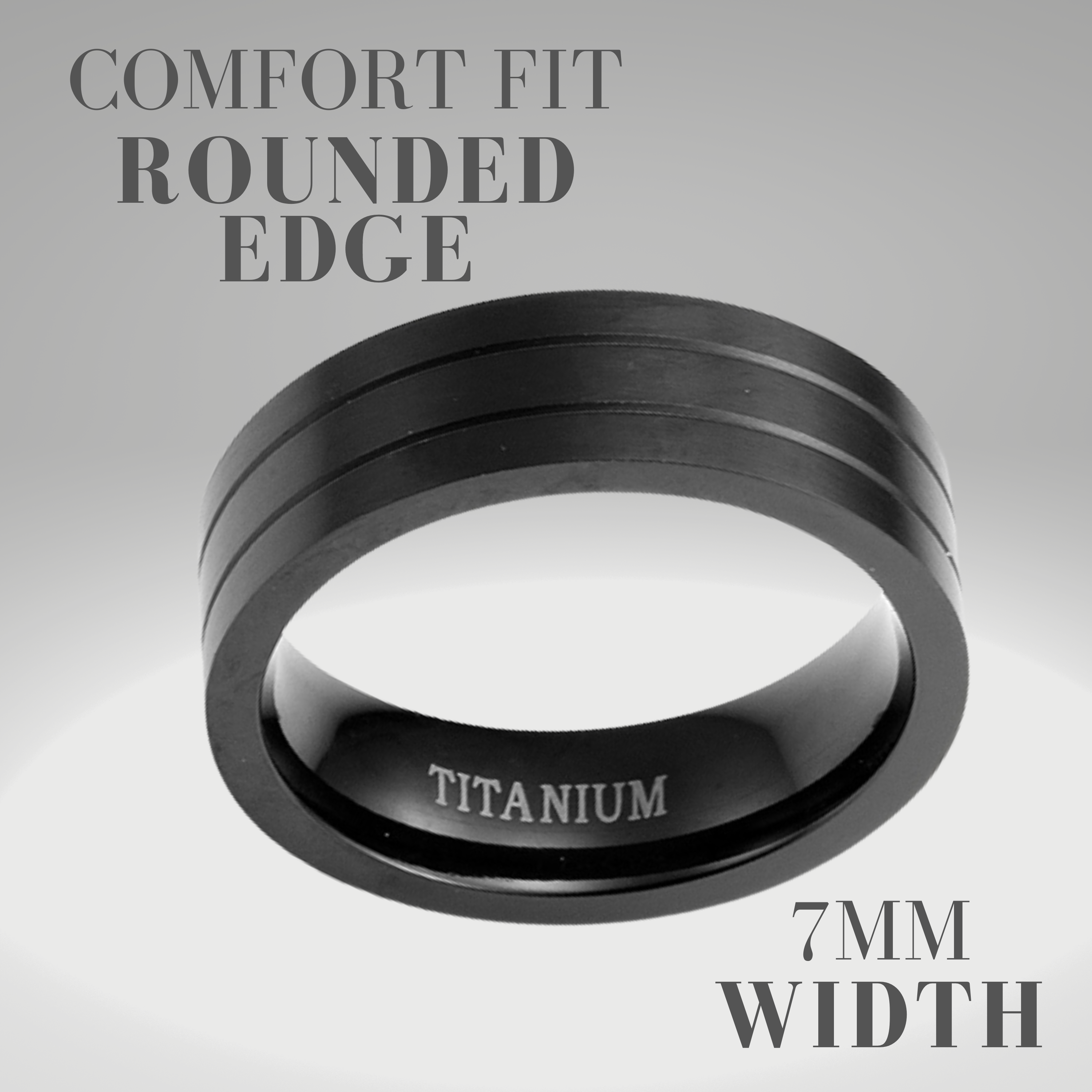 Mens Black Ring Engraved I Love You Titanium 7mm