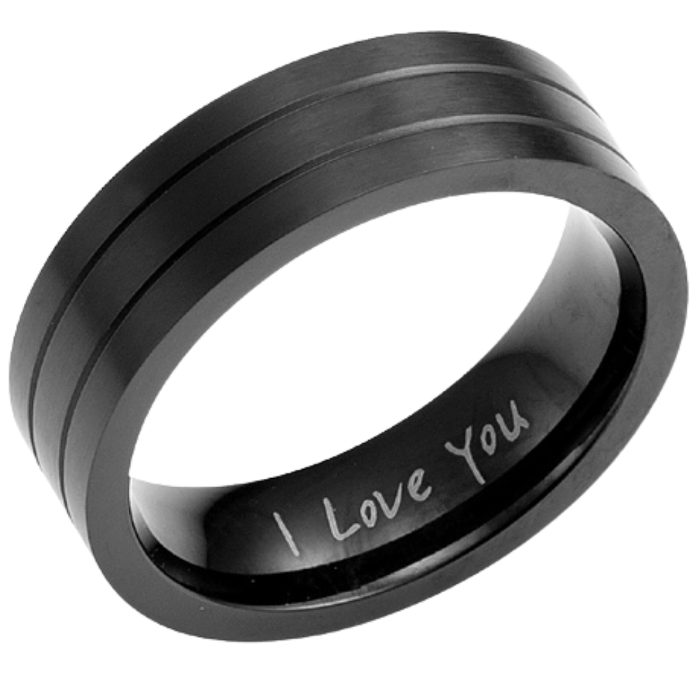 Mens Black Ring Engraved I Love You Titanium 7mm