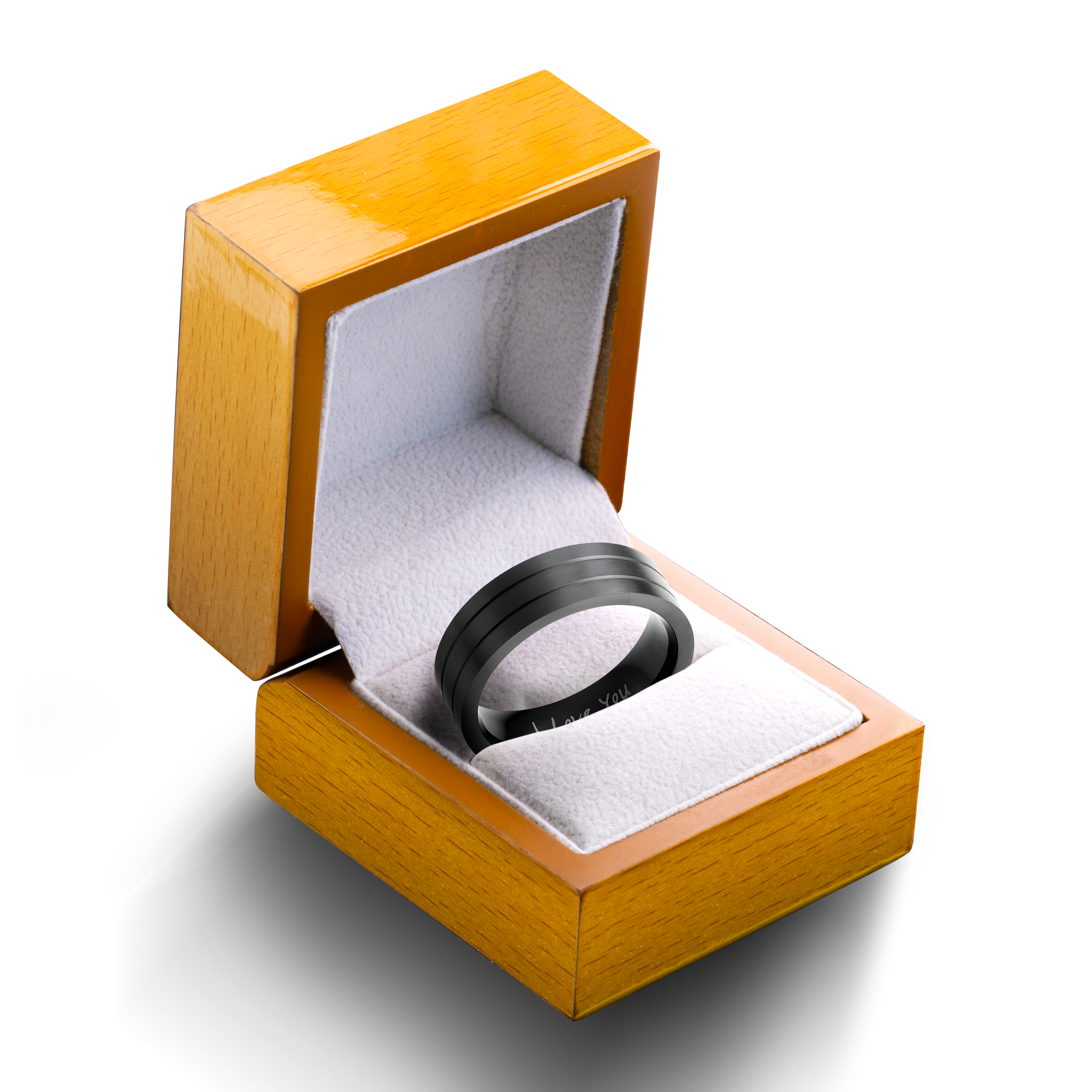 Mens Black Ring Engraved I Love You Titanium 7mm