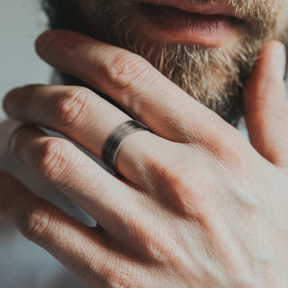 Mens Black Ring Engraved I Love You Titanium 7mm