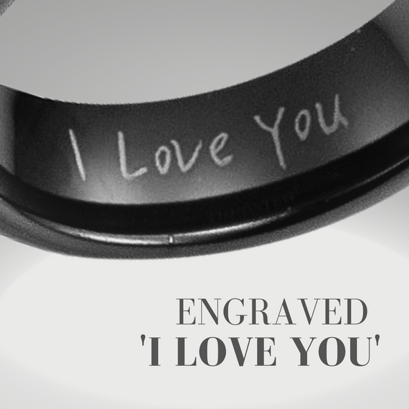 Mens 7mm Titanium Ring Engraved with I Love You