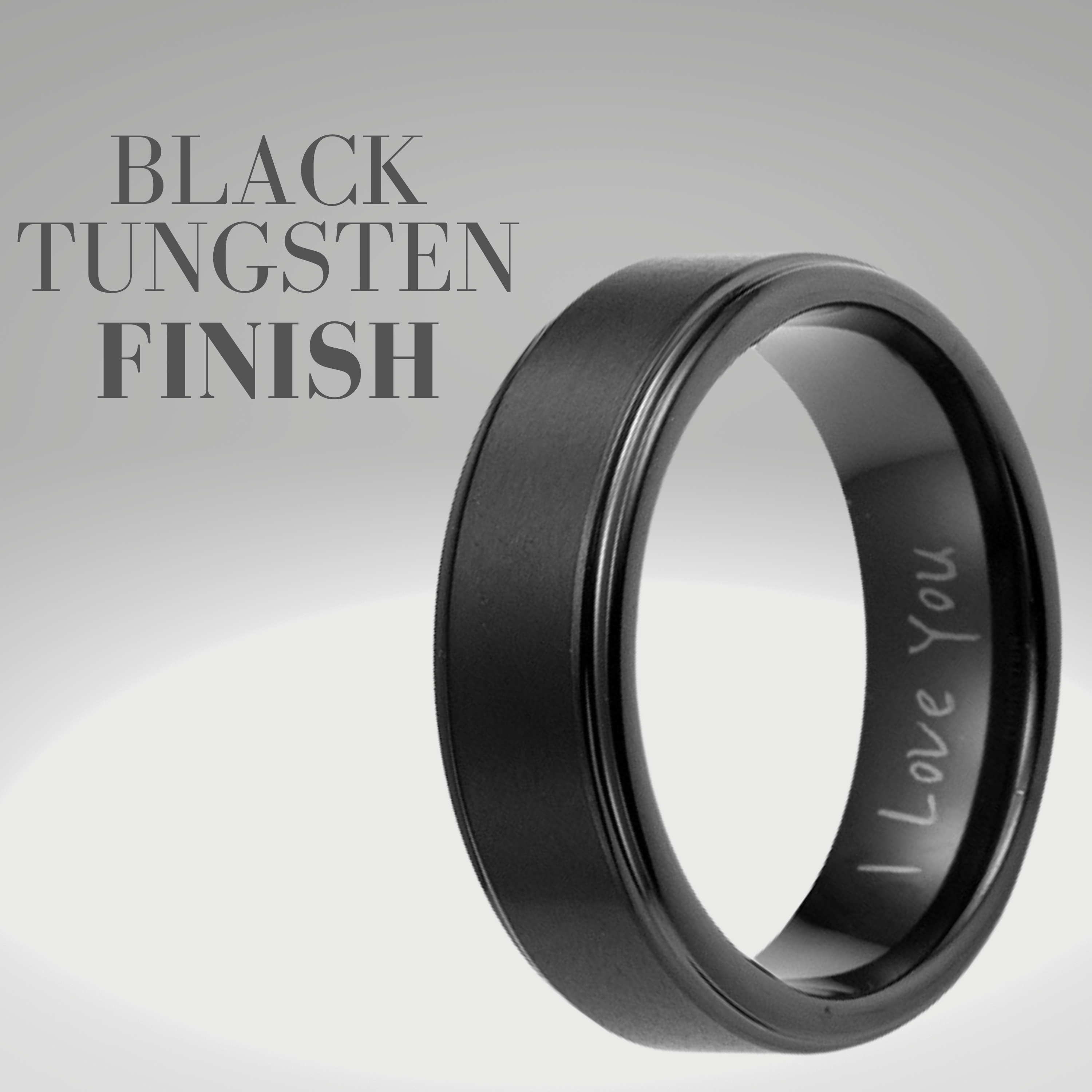 Men’s Black Tungsten Ring 7mm Etched I love You