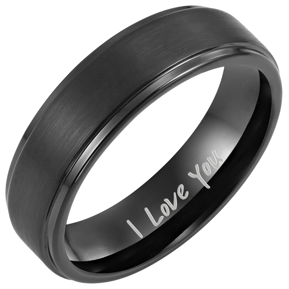 Men’s Black Tungsten Ring 7mm Engraved I love You