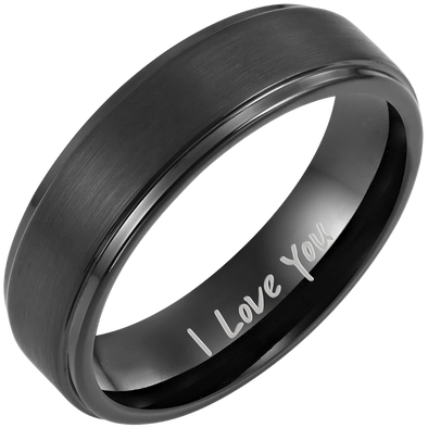 Mens 7mm Titanium Ring Engraved with I Love You