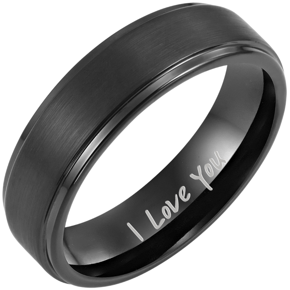 Mens 7mm Titanium Ring Engraved with I Love You