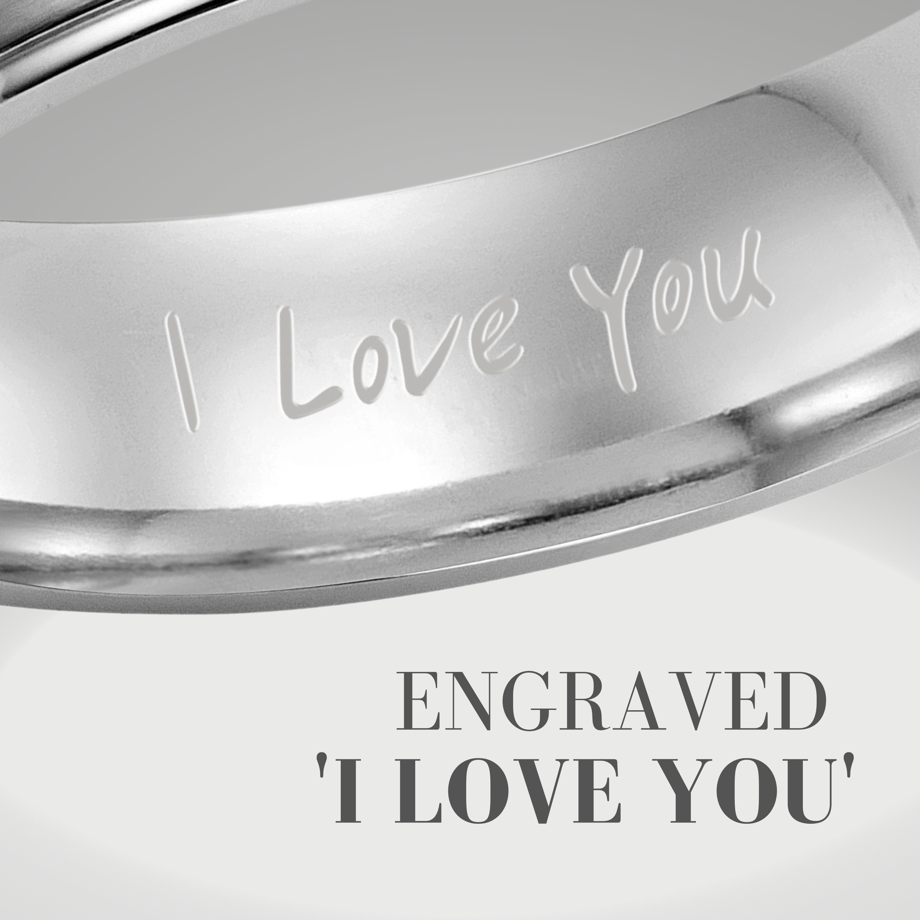 Mens Classic Titanium 7mm Band Ring Etched I Love You