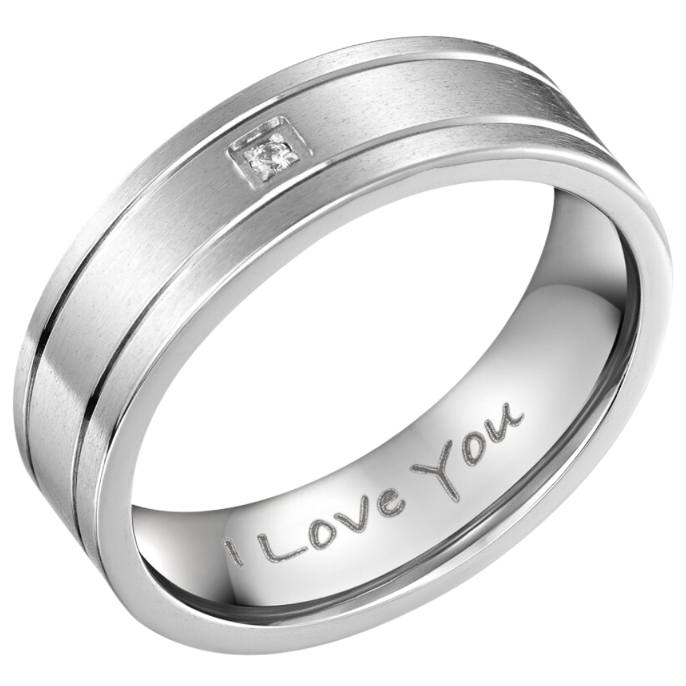 Mens Titanium Ring Stone Etched I Love You 7mm
