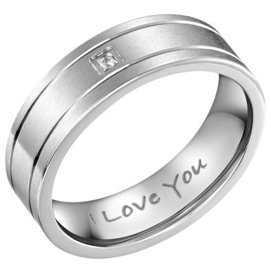 Mens Titanium Ring Stone Engraved I Love You 7mm