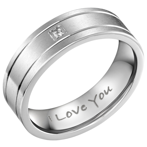 Mens Titanium Ring Stone Engraved I Love You 7mm