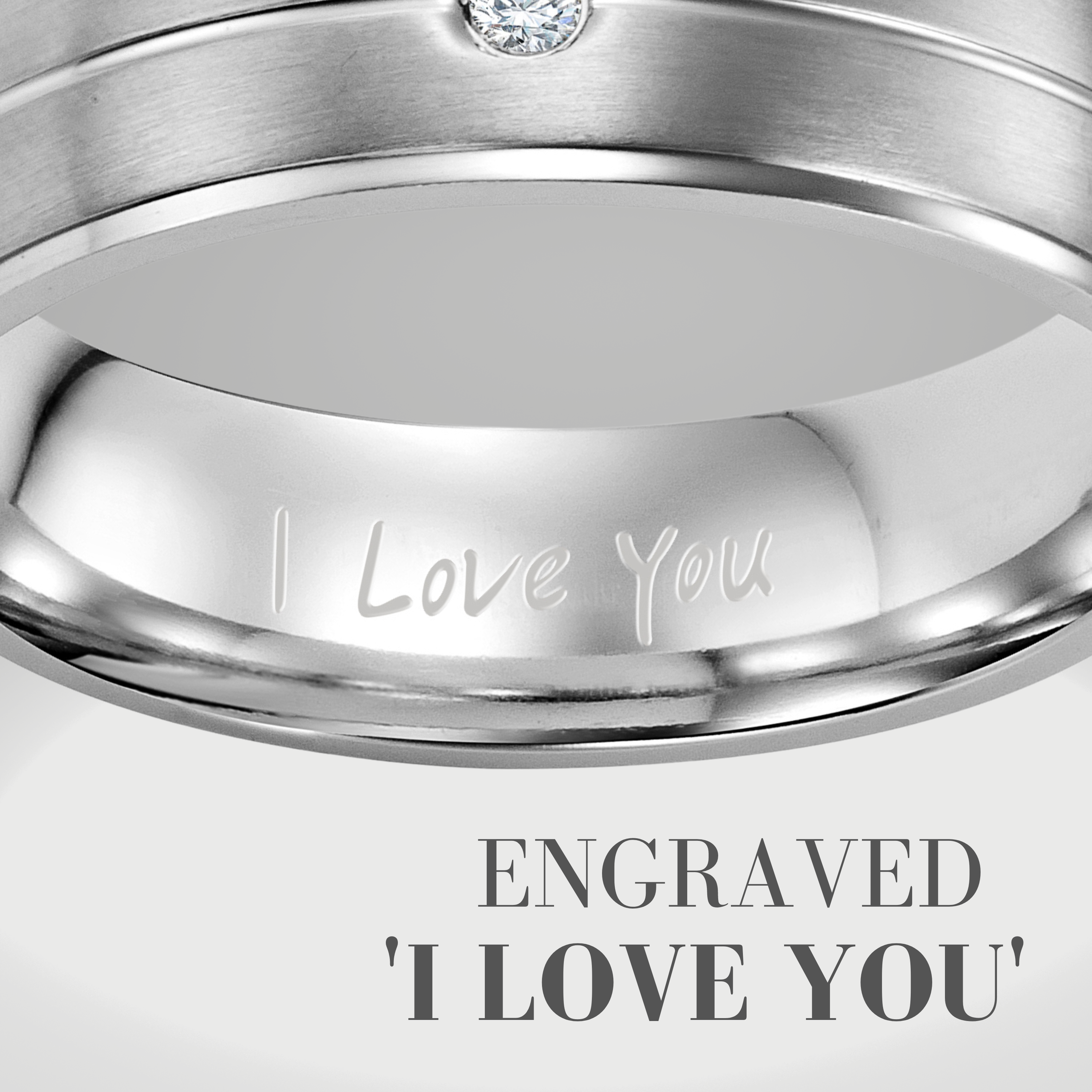 Mens Titanium Ring Etched I Love You with CZ Stone