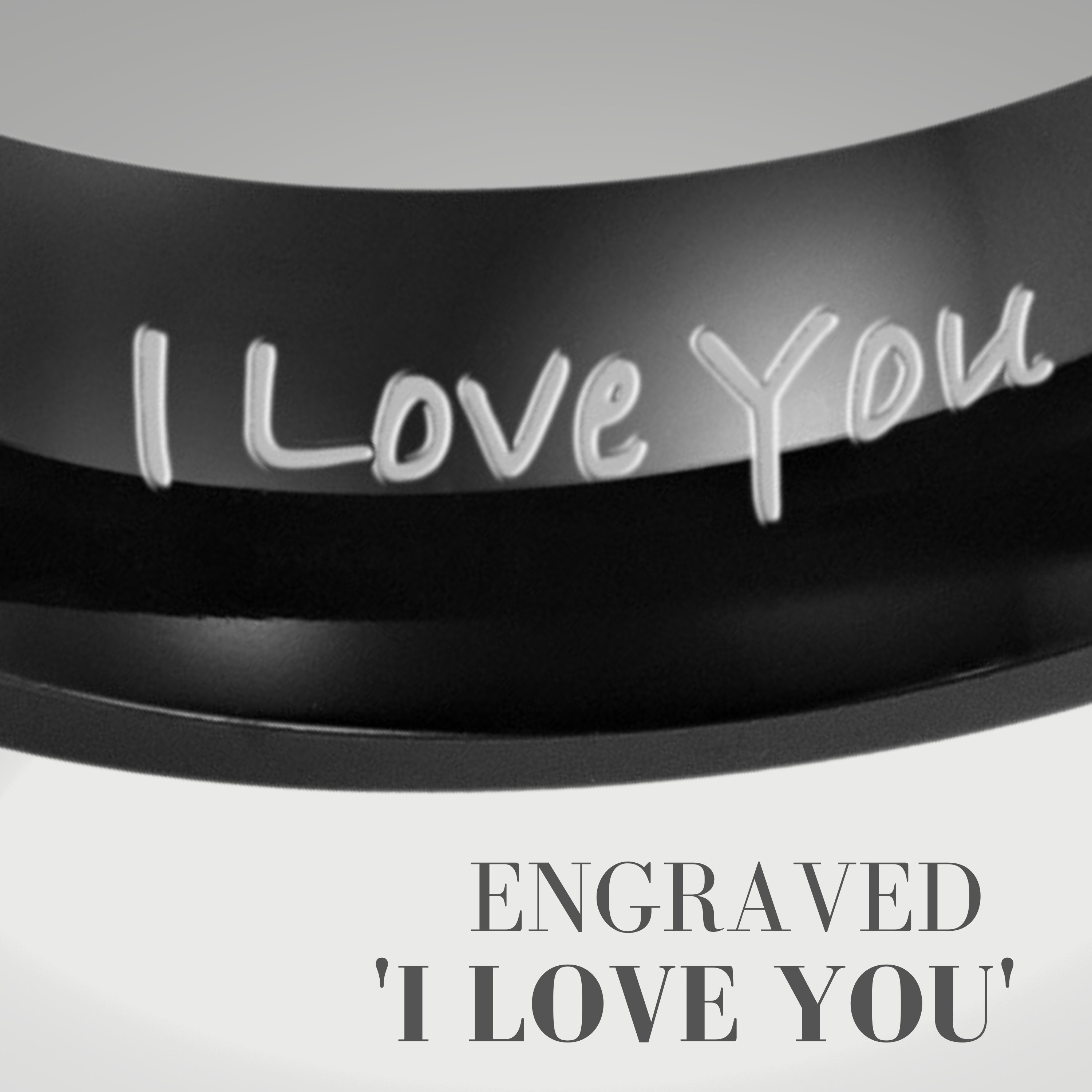 Men's Tungsten Carbide Ring Two Tone Black Etched I love You