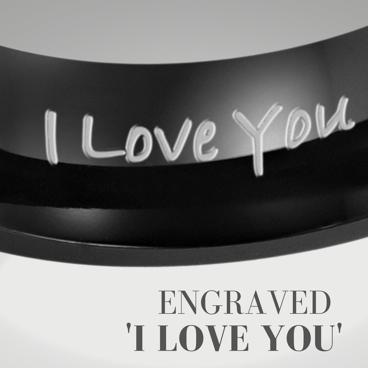 Men&#39;s Tungsten Carbide Ring Two Tone Black Engraved I love You