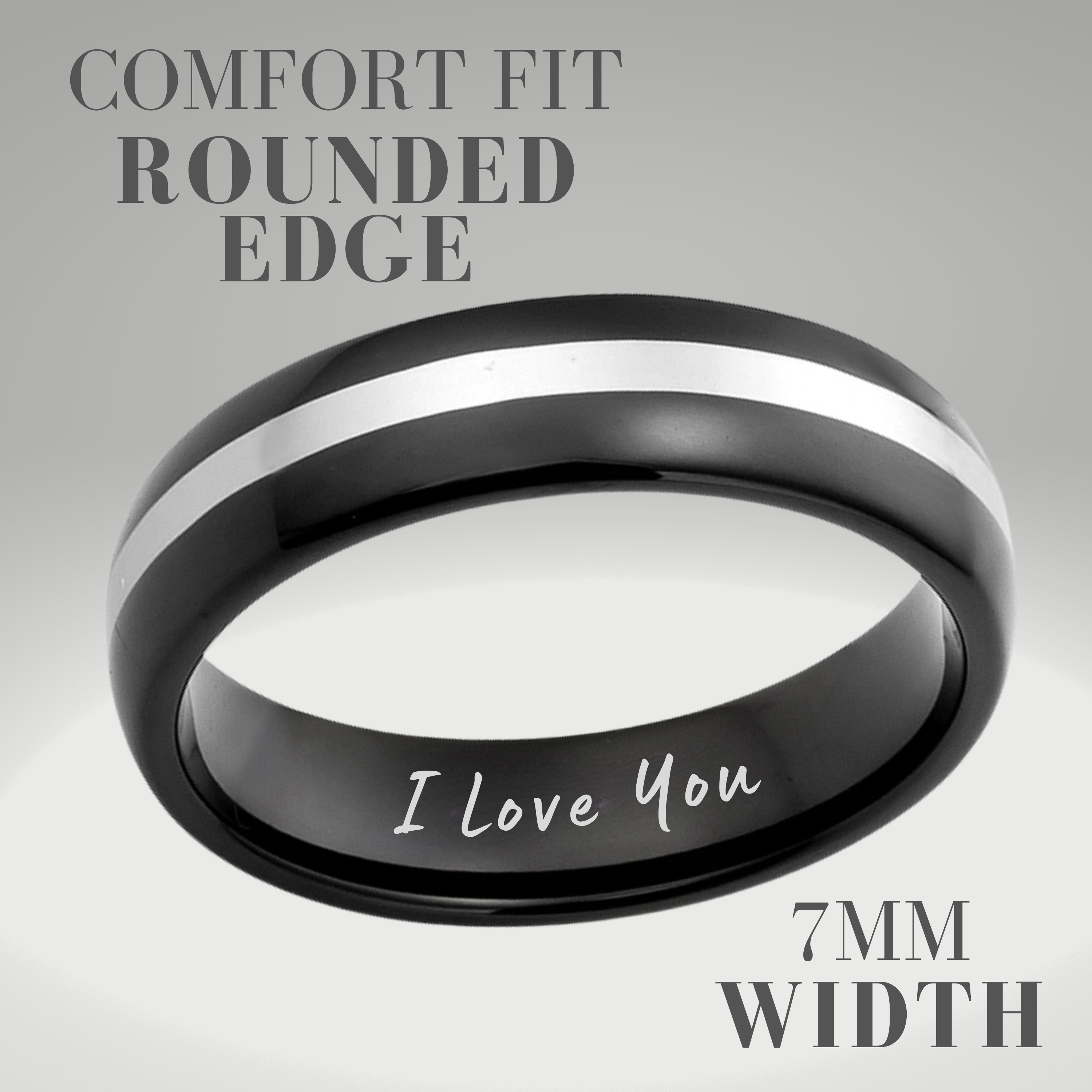 Men's Tungsten Carbide Ring Two Tone Black Etched I love You