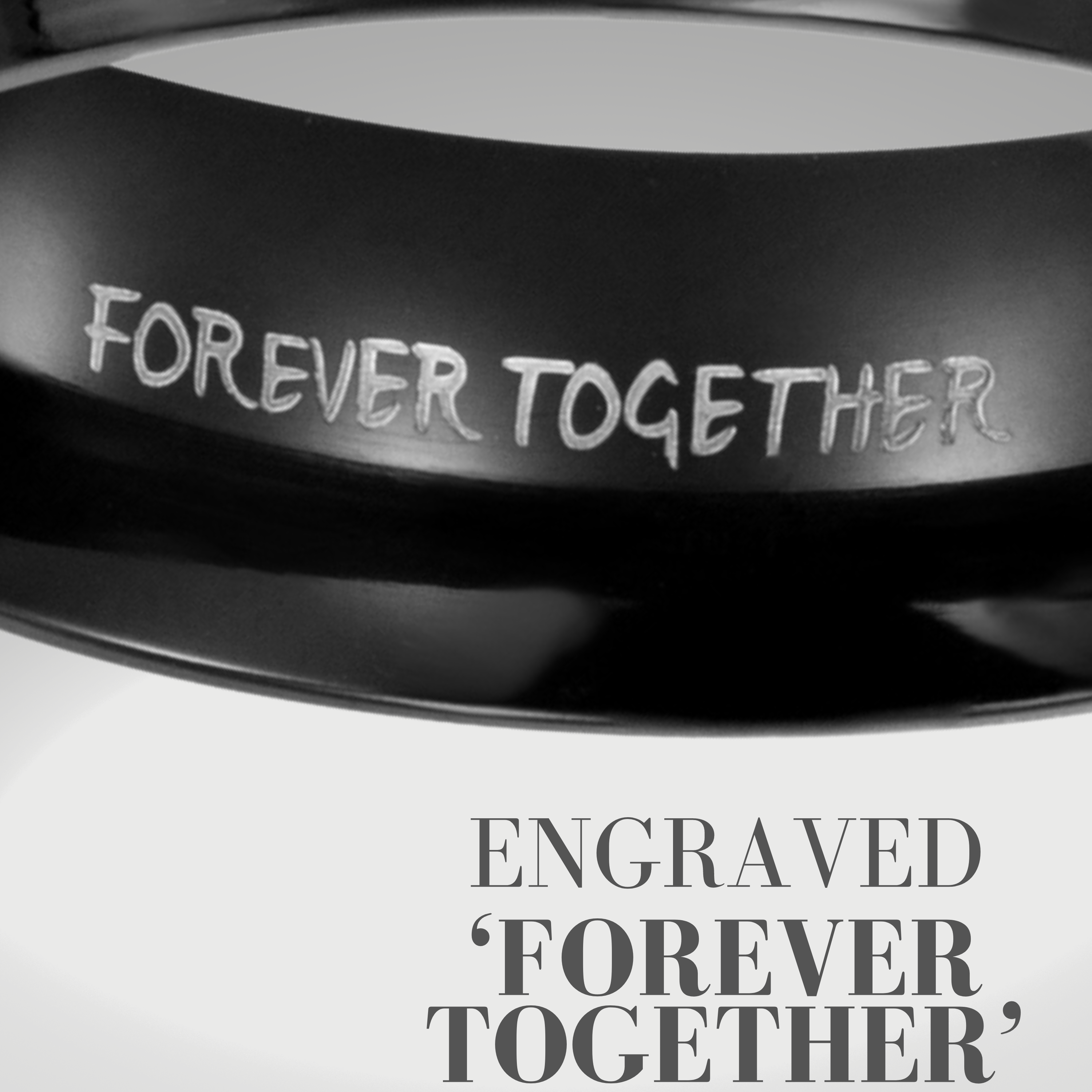 Mens 8mm Black Titanium Band Ring Etched Forever Together