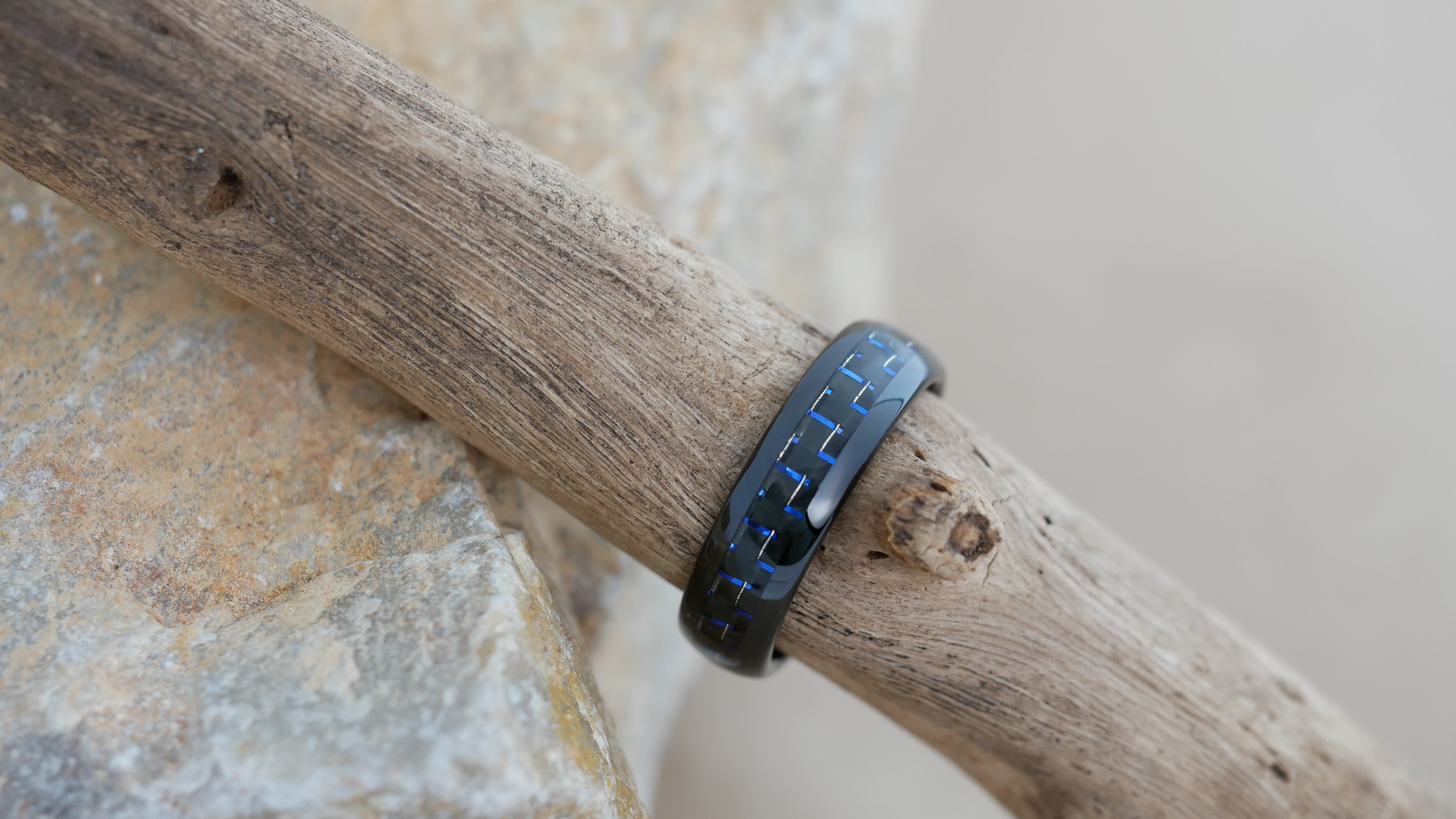 Men's 7mm Tungsten Blue Carbon Fibre Ring Etched I Love You