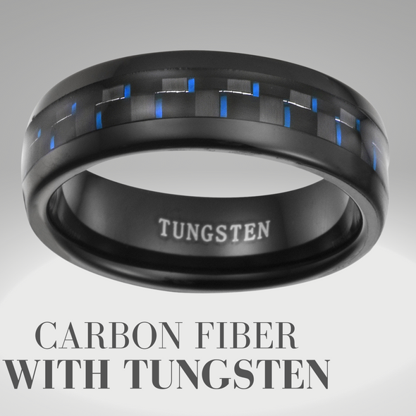 Willis Judd Men's 7mm Tungsten Blue Carbon Fibre Ring Engraved I Love You