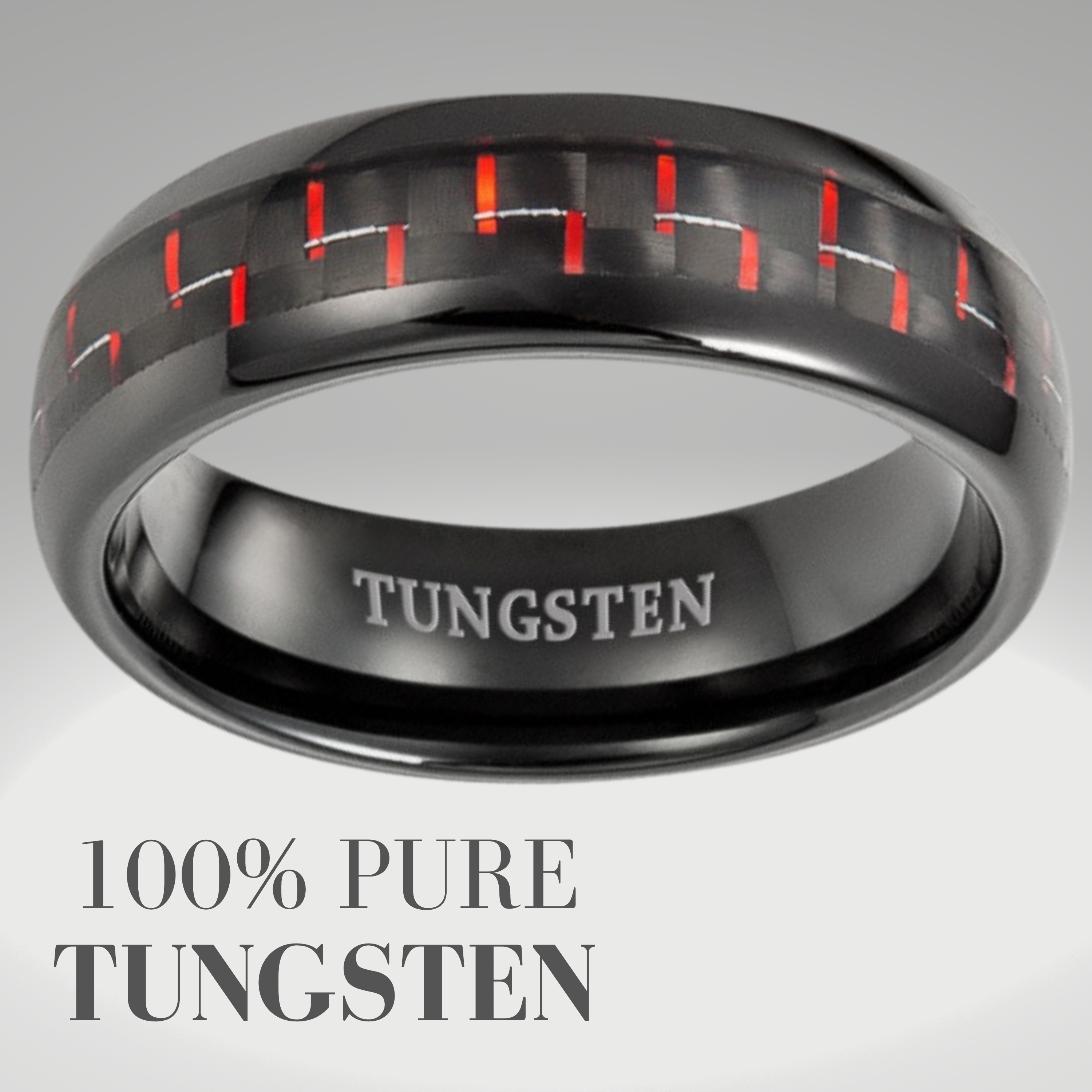 Men's 7mm Tungsten Red Carbon Fibre Ring