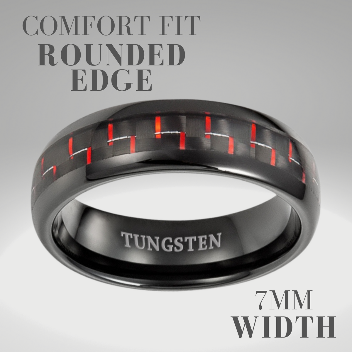 Men&#39;s 7mm Tungsten Red Carbon Fibre Ring