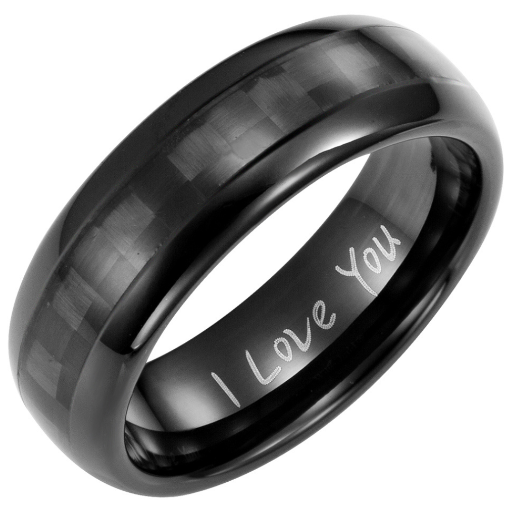 Men’s Carbon Fiber Engraved Ring - I Love You 7mm
