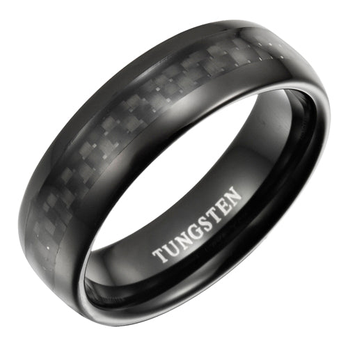 Men&#39;s 7mm Tungsten Black Carbon Fibre Ring