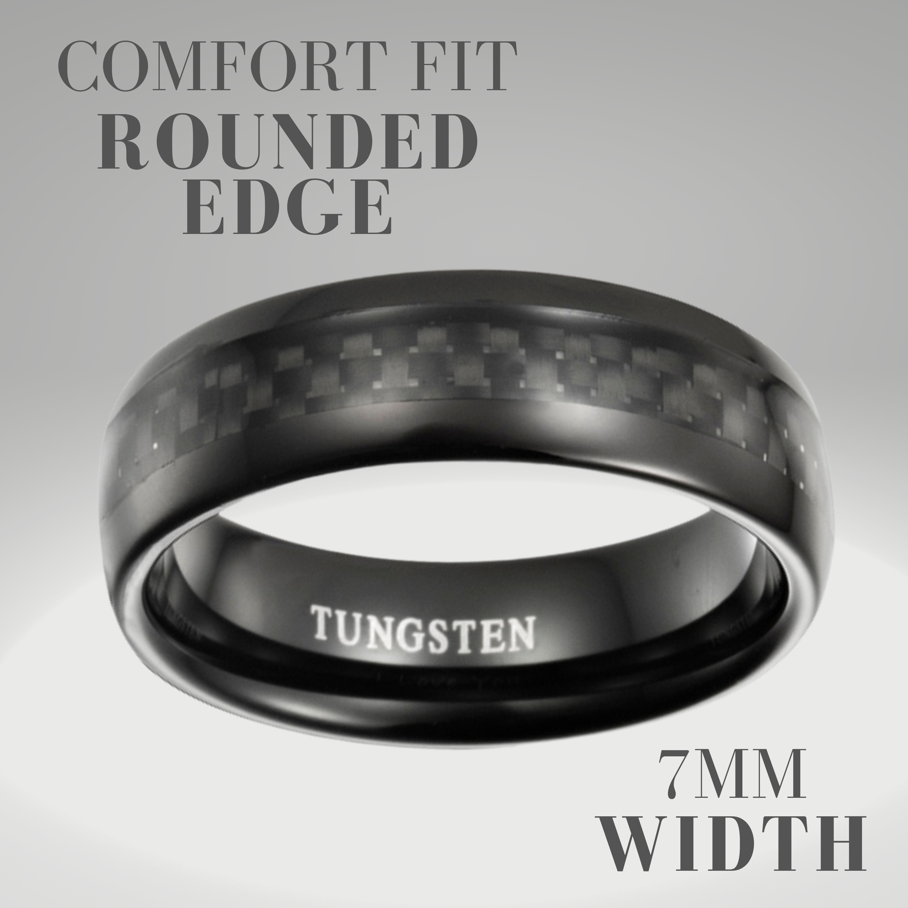 Men's 7mm Tungsten Black Carbon Fibre Ring