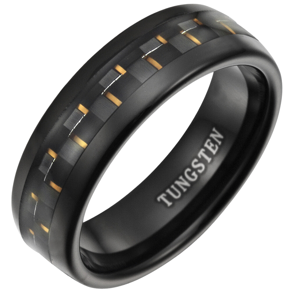 Mens Black Tungsten Ring with Carbon Fibre