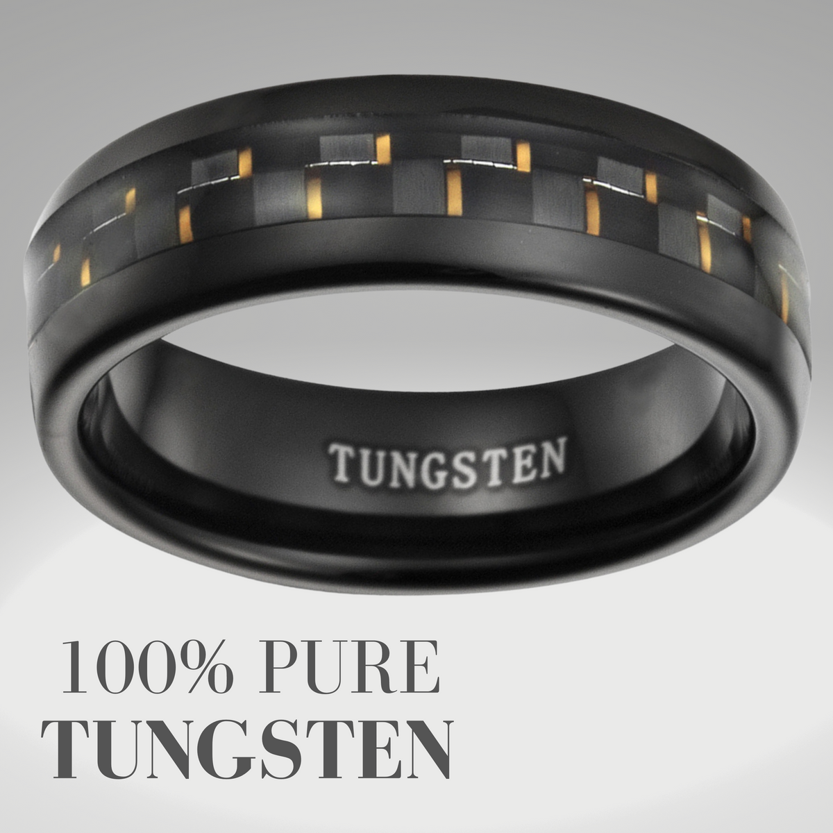 Mens Black Tungsten Ring with Carbon Fibre