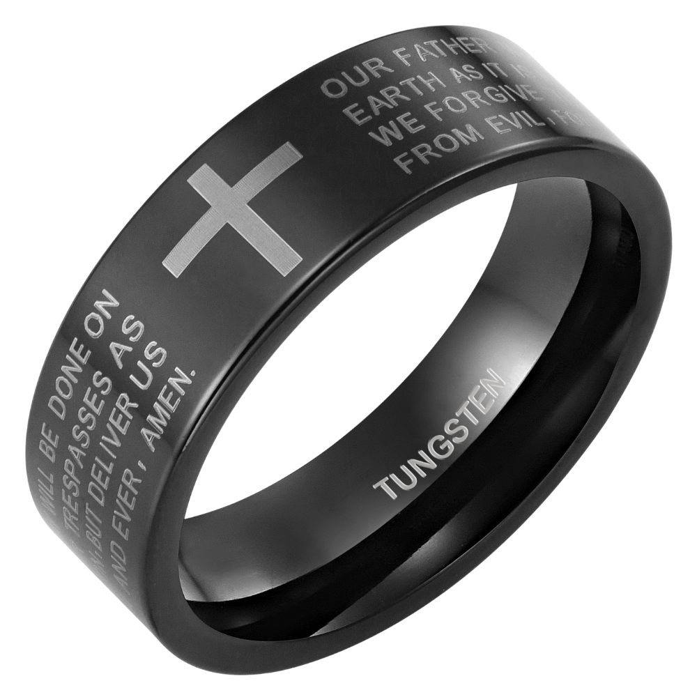 Men's Black Tungsten Lords Prayer Ring