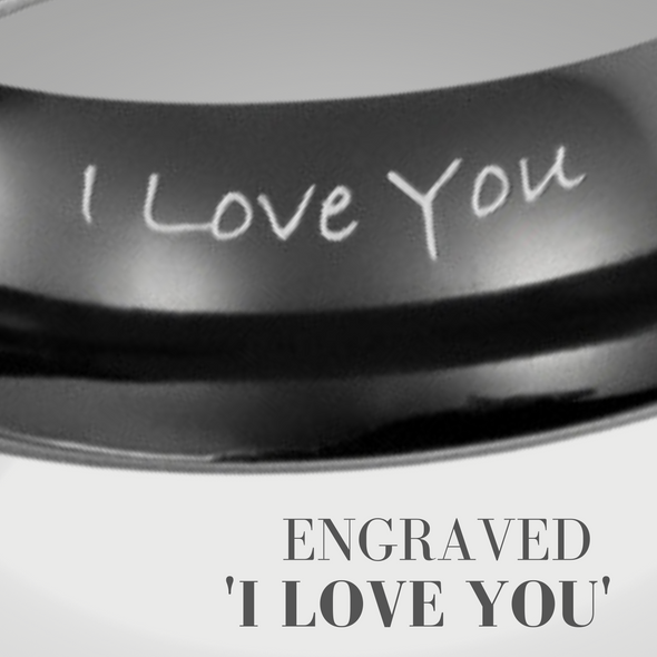 Mens Black Titanium Ring Engraved I Love You 7mm
