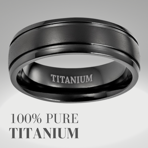 Mens Black Titanium Ring Engraved I Love You 7mm