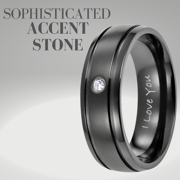 Mens Black Titanium Ring Engraved I Love You 7mm