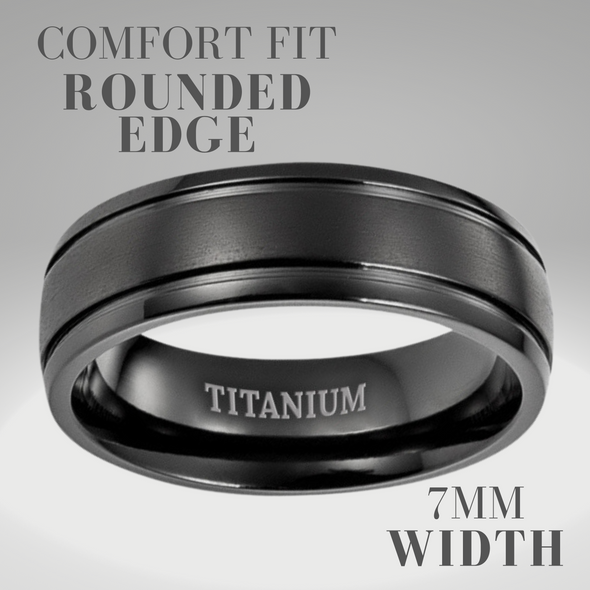Mens Black Titanium Ring Engraved I Love You 7mm