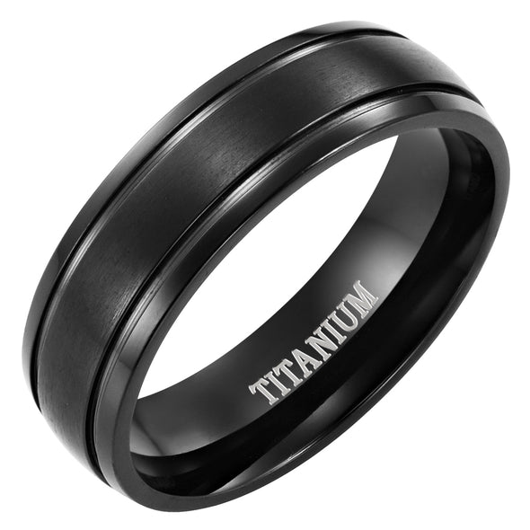 Mens Black Titanium Ring Engraved I Love You 7mm