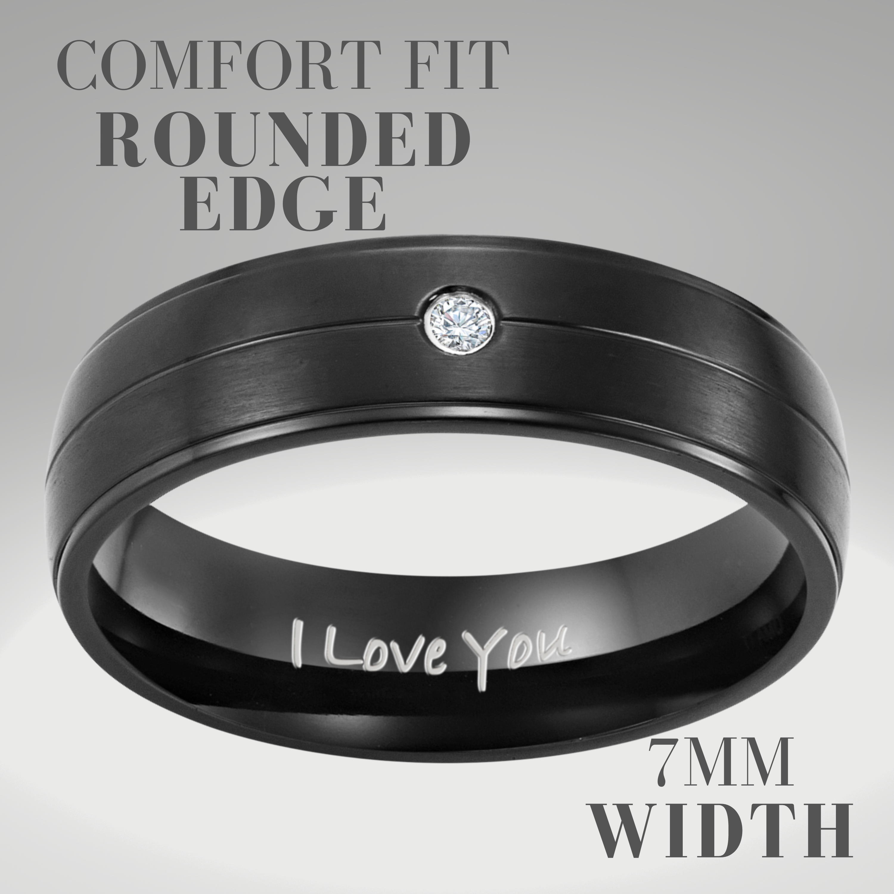 Mens Etched I Love You 7mm Titanium Band Ring