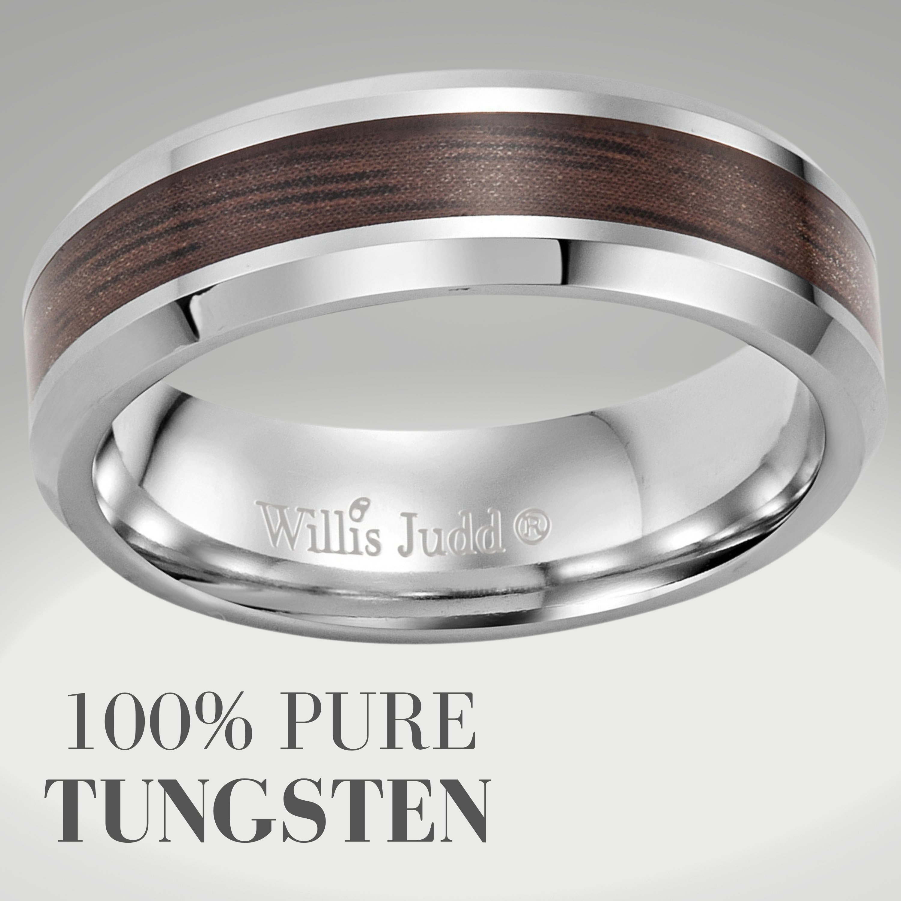 Mens Tungsten Wooden Ring Etched I Love You