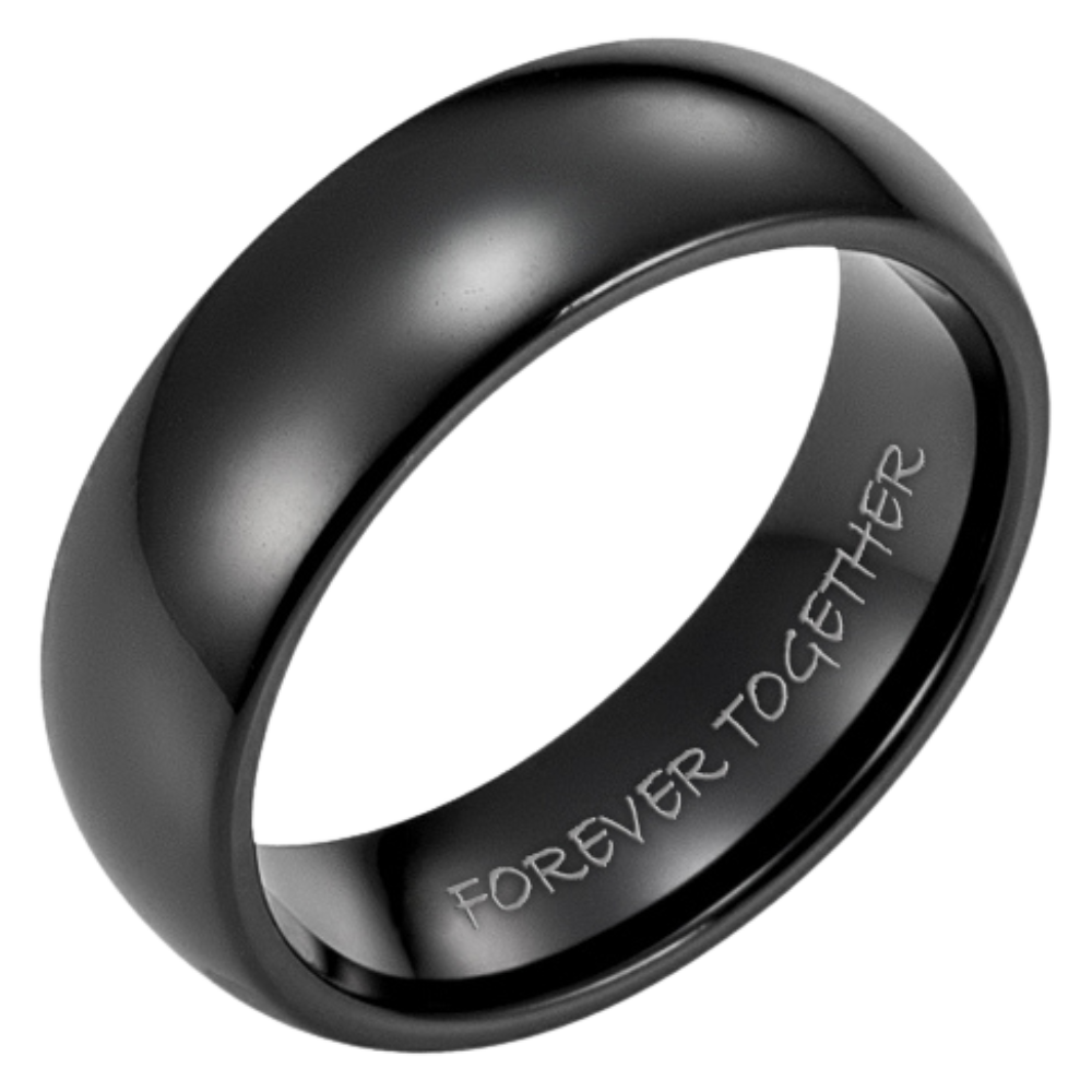 Mens Black Tungsten Ring engraved Forever Together 7mm